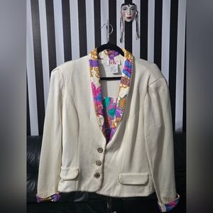 R&K Sz 12 Faux Pockets Bust 21" Sleeves 22.5 Waist 18" Length 24.5 Flaws Shown